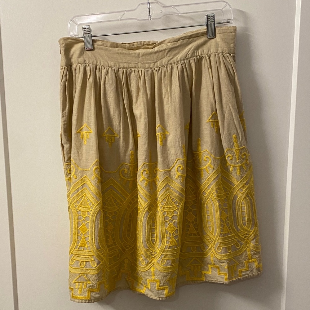 Chic Beige and Yellow Embroidered A-Line Skirt